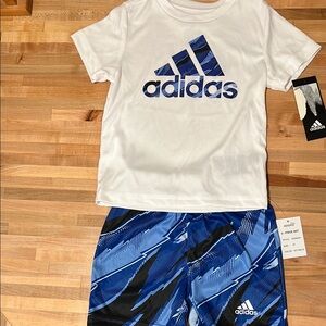 Adidas Kids Blue and White T-Shirt and Shorts Set